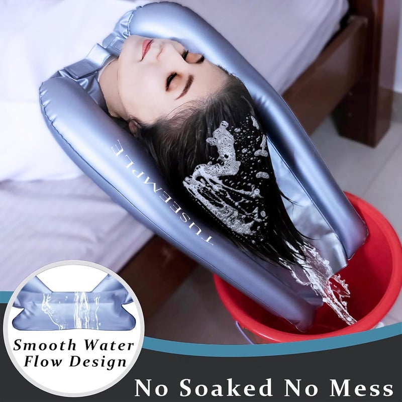 Tuseemple Portable Shampoo Bowl for Home, Portable Hair Washing Station for Sink, Hair Washing Tray for Sink at Home (Silver) - Image 3
